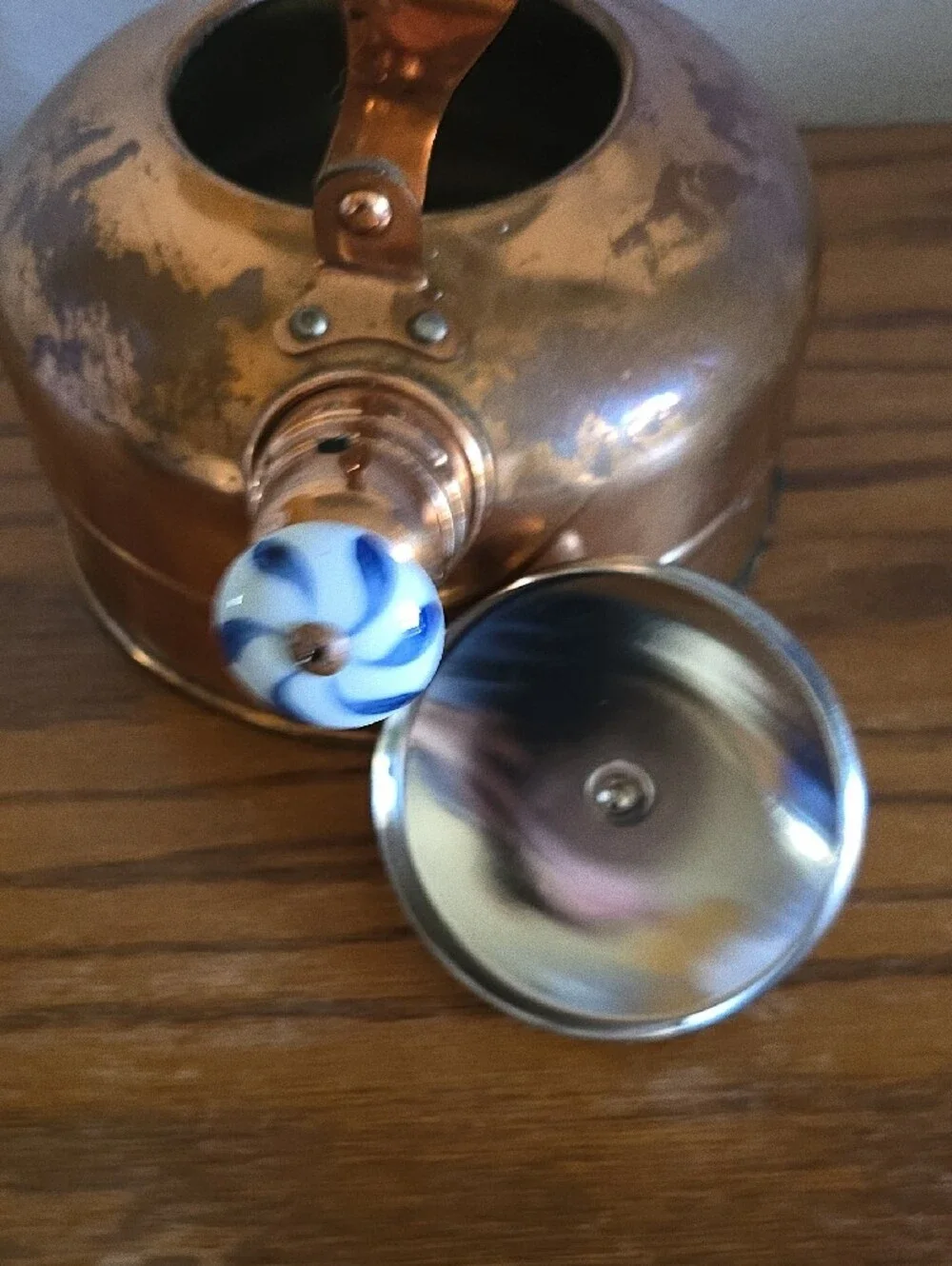Vintage O.D. I Pure Copper Kettle with Porcelain Handle and Knob Tote 11